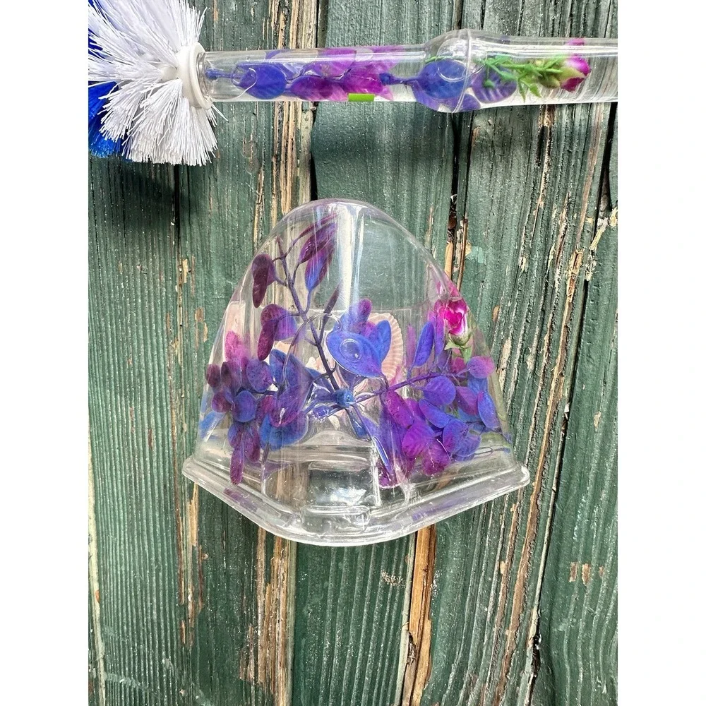 Toilet Brush and Holder Acrylic with Nature Seashell And Flowers Vintage